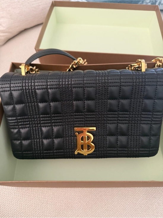 Burberry Handbags - Burberry Black Quilted Leather TB Monogram Shoulder Bag with Gold Hardware